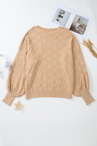 Online Light French Beige Solid Checkered Textured Knit Plus Size Sweater