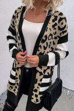 Load image into Gallery viewer, Black Stripe Sleeve Leopard Print Open Front Cardigan With Pockets
