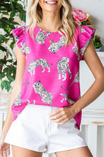 Load image into Gallery viewer, Rose Tiger Pattern Flutter Sleeve Crew Neck Blouse
