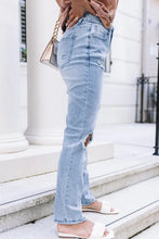 Load image into Gallery viewer, Light Blue Distressed Holes Straight Jeans
