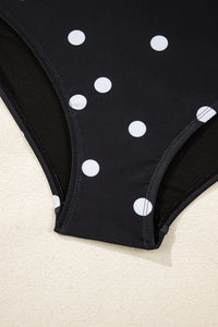 Online Black Polka Dot Trim V Neck Plus Size Swim Dress
