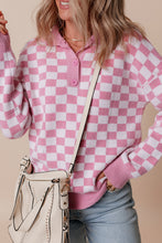 Load image into Gallery viewer, Online Apricot Checkered Buttons Collar V Neck Drop Shoulder Sweater
