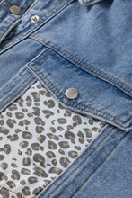 Load image into Gallery viewer, Online Beau Blue Leopard Patchwork Flap Detail Plus Size Denim Jacket
