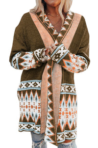 Online Orange Printed Aztec Print Open Front Knitted Cardigan