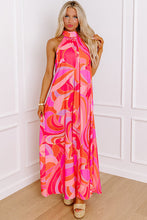 Load image into Gallery viewer, Online Rose Abstract Printed High Neck Knotted Nape Sleeveless Maxi Dress
