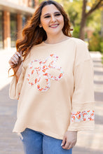 Load image into Gallery viewer, Online Beige Plus Size Flower Patched Side Slits Crewneck Top
