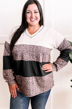 Load image into Gallery viewer, Online Black Leopard Print Colorblock V Neck Long Sleeve Plus Size Top
