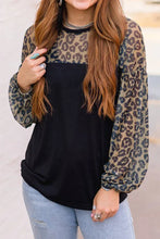 Load image into Gallery viewer, Leopard Splicing Puff Long Sleeve Blouse
