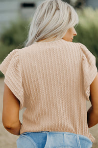 Online Beige Solid Color Textured Flutter Sleeve Top