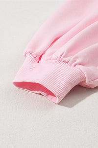 Online Light Pink Embroidered Bow Lantern Sleeve Oversized Pullover Sweatshirt