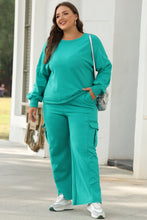Load image into Gallery viewer, Online Sachet Pink Solid Color Patchwork Pullover Top and Cargo Pants Set
