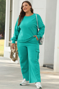 Online Sachet Pink Solid Color Patchwork Pullover Top and Cargo Pants Set