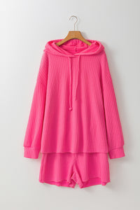 Online Black Textured Hoodie and Shorts Plus Size Two Piece Set