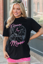 Load image into Gallery viewer, Online Black neon moon Letter Graphic Short Sleeve Top
