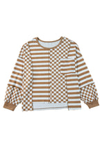 Load image into Gallery viewer, Online Khaki Striped Checkered Mixed Print Chest Pocket Casual Plus Size Top
