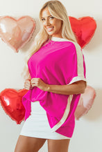 Load image into Gallery viewer, Online Rose Red Oversized Color Block Boat Neck Tunic Blouse
