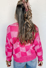 Load image into Gallery viewer, Online Black Checkered Drop Shoulder Buttoned V Neck Cardigan
