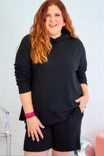 Load image into Gallery viewer, Online Black Textured Hoodie and Shorts Plus Size Two Piece Set
