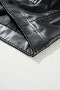 Online Black PU Leather Lapel Collar Zipper Jacket
