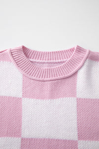 Online Rose Checkered Bishop Sleeve Sweater