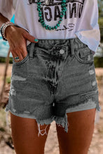 Load image into Gallery viewer, Black High Rise Crossover Waist Denim Shorts
