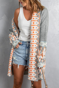 Online Orange Printed Aztec Print Open Front Knitted Cardigan