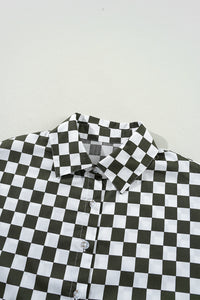 Online Green Checkerboard Printed Drop Shoulder Loose Casual Shirt