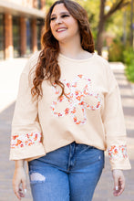 Load image into Gallery viewer, Online Beige Plus Size Flower Patched Side Slits Crewneck Top
