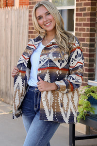 Online Multicolor Aztec Print Button-Up Oversized Jacket