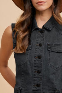 Online Annie Wear Collared Neck Button Down Denim Vest