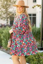 Load image into Gallery viewer, Online Sky Blue Plus Size Floral Print Shirred Ruffle Tiered Mini Dress
