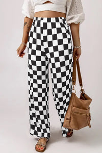 Online Green 2-Tone Checked Print High Waist Wide Leg Pants