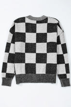 Load image into Gallery viewer, Online Black Checkered Drop Shoulder Buttoned V Neck Cardigan
