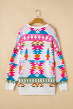 Load image into Gallery viewer, Online White Oversize Aztec Print High Low V Neck Sweater
