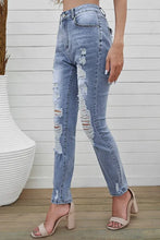Load image into Gallery viewer, Sky Blue High Waist Distressed Skinny Jeans
