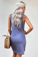 Load image into Gallery viewer, Sky Blue Twist Knot Sleeveless V Neck Shift Mini Dress
