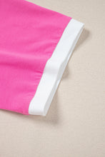 Load image into Gallery viewer, Online Pink Contrast Trim Collared Split Neck Short Sleeve Plus Size Top
