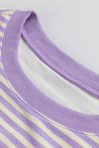 Online Pink Stripe Loose Drop Shoulder Long Sleeve Top
