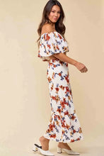 Load image into Gallery viewer, White Floral Print Off-shoulder Crop Top and Maxi Skirt Set
