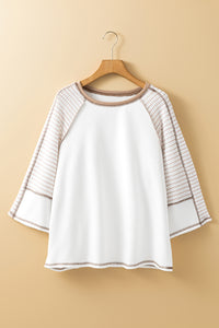 Online Black Striped Bracelet Sleeve Raglan Patchwork Top