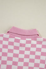 Load image into Gallery viewer, Online Apricot Checkered Buttons Collar V Neck Drop Shoulder Sweater
