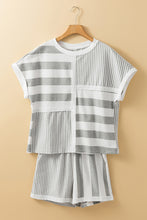 Load image into Gallery viewer, Online Gray Stripe Mixed Print Short Sleeve Top and Pocketed Shorts Set
