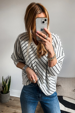 Load image into Gallery viewer, Black Stripe Chevron Striped V Neck Long Sleeve Casual Top
