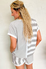Load image into Gallery viewer, Online Gray Stripe Mixed Print Short Sleeve Top and Pocketed Shorts Set
