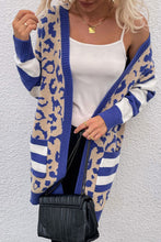 Load image into Gallery viewer, Black Stripe Sleeve Leopard Print Open Front Cardigan With Pockets
