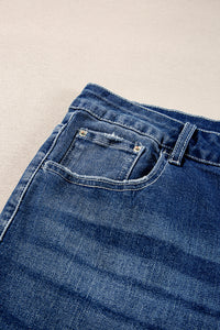 Online Dirty blue Plus Size High Waist Side Slits Flare Jeans