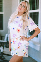 Load image into Gallery viewer, Online Pink Flower Print Short Sleeve High Waist Two Piece Shorts Set
