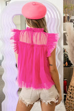 Load image into Gallery viewer, Strawberry Pink Tulle Ruffle Sleeve Flared Babydoll Blouse
