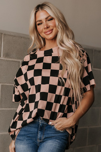 Online Light French Beige Checkmate Boyfriend Casual Tee