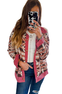 Online Pink Western Sherpa Textured Trim Jacket